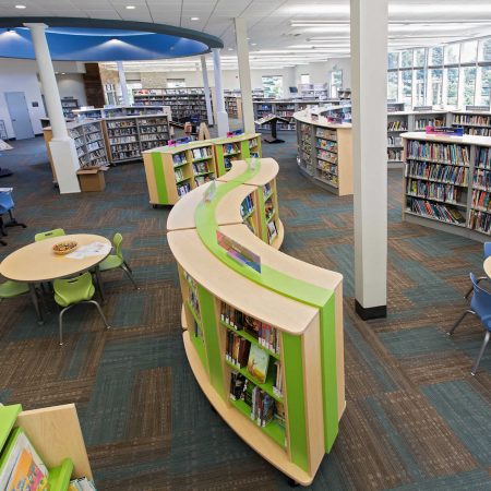 edf-showroom-01 Bright colored library furniture